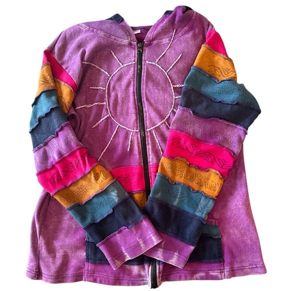 Greater Good Sunshine Dream Purple Multi  Patchwork Cotton Hoodie Size M - Picture 4 of 13
